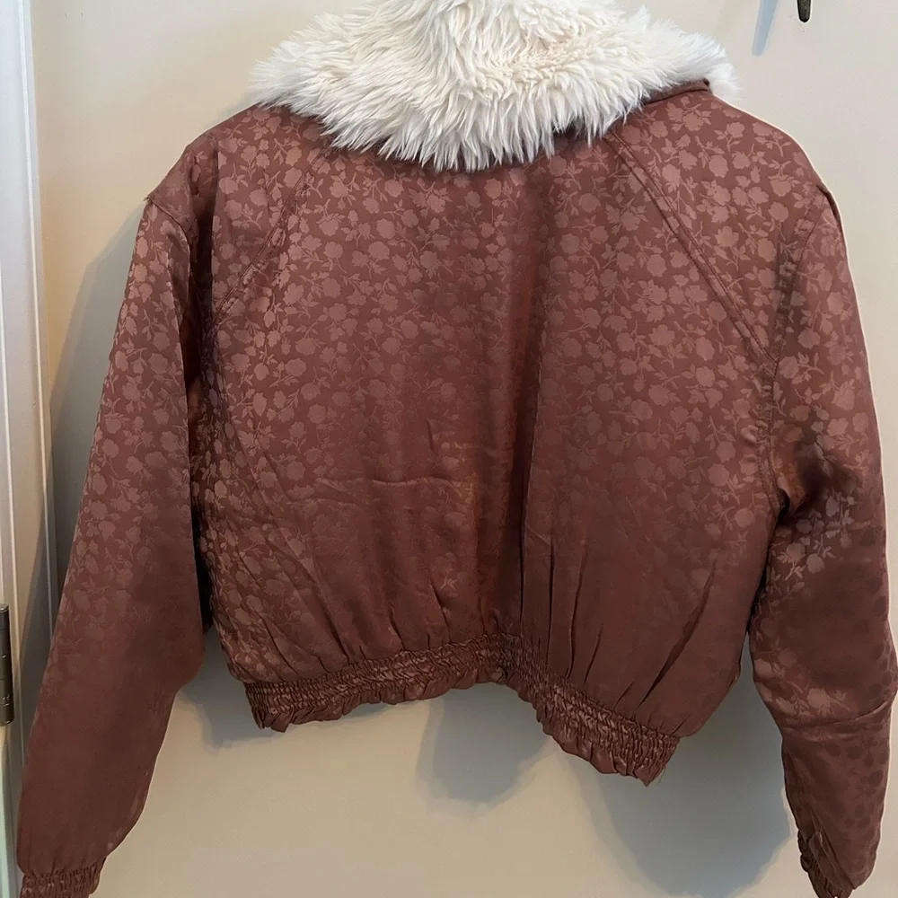 Free People Floral Bomber Jacket w/ Faux Fur Collar- Romantic Boho- Size XS - Picture 2 of 4